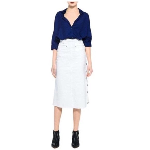 THAKOON High Waisted A-Line Denim Raw Hem  Skirt 0 - Picture 4 of 14